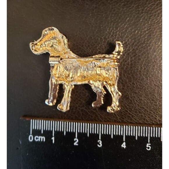 Dog Puppy Brooch Pin Black Enamel Clear Rhinestones - Picture 4 of 4